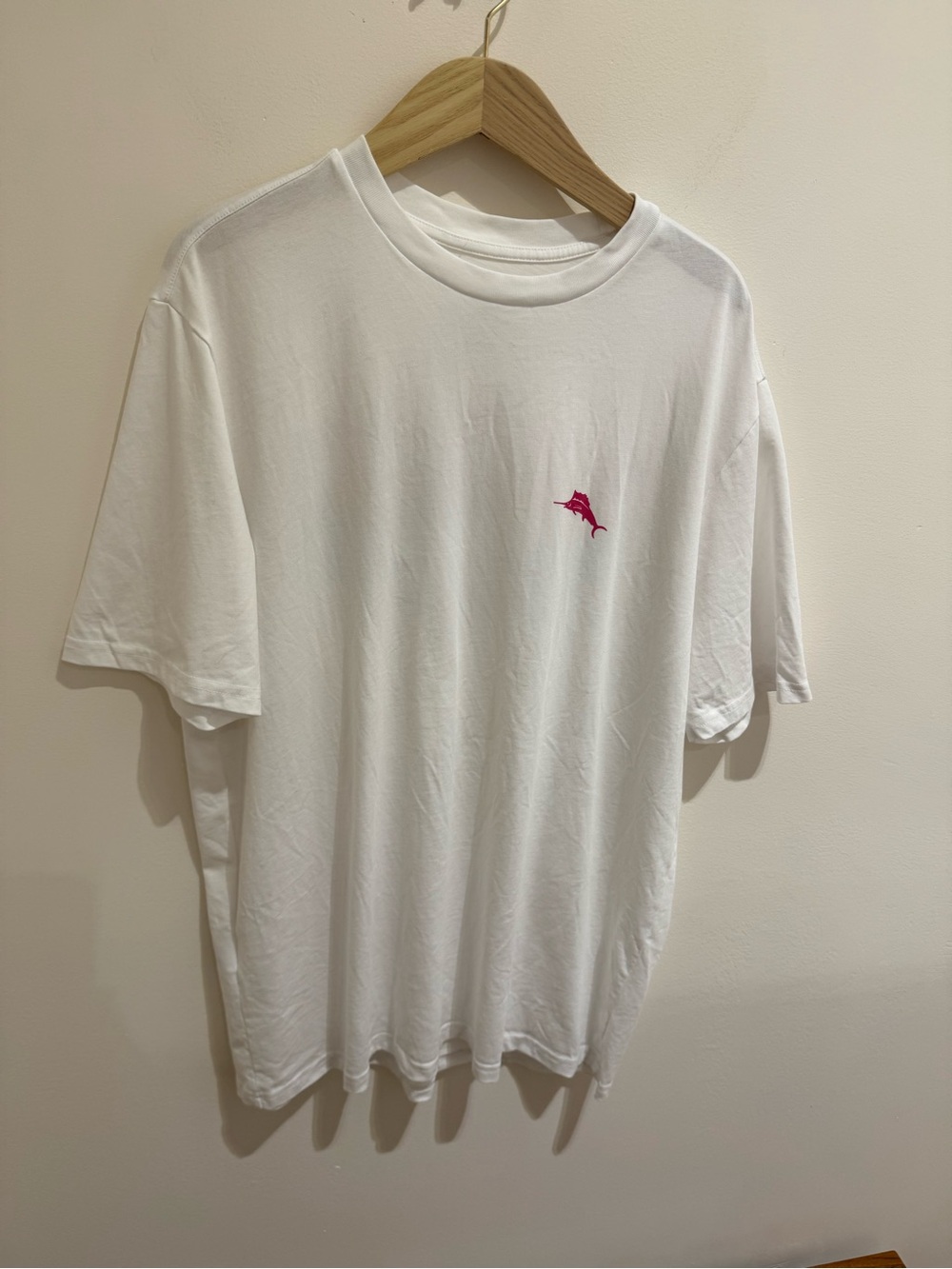 Tommy Bahama White Short-Sleeve Tee with Pink Dolphin Logo